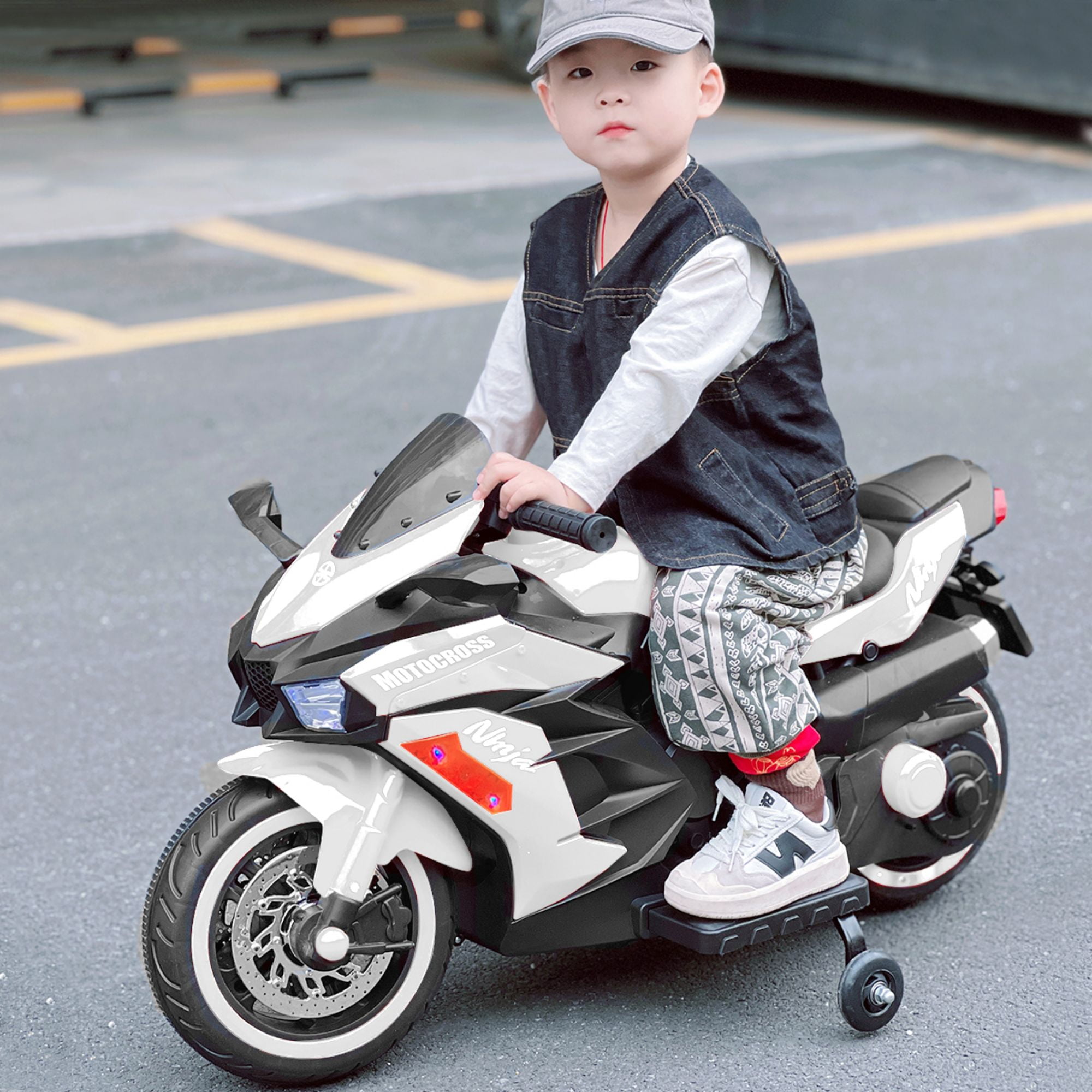 CIPACHO 12V Battery Motorcycle, Rechargeable Kids Ride On Car with Training Wheels Electric Cars Motorcycles, White CIPACHO 12V Battery Motorcycle, Rechargeable Kids Ride On Car with Training Wheels Electric Cars Motorcycles, White
