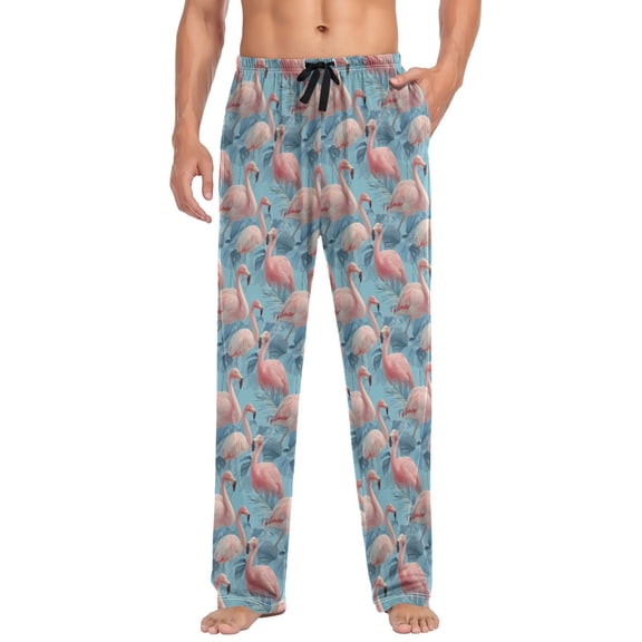 joogoo Men's Pajama Pants Flamingo on Blue Leave Soft Long Sleep Lounge Pjs Bottoms L