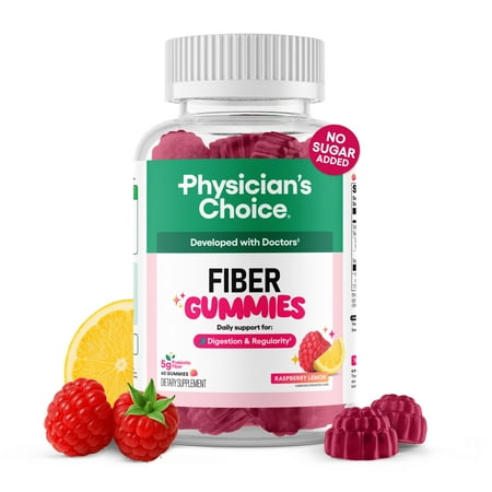 Physician’s Choice Fiber Gummies for Digestive Health & Regularity - Raspberry Lemon Flavor - 60ct