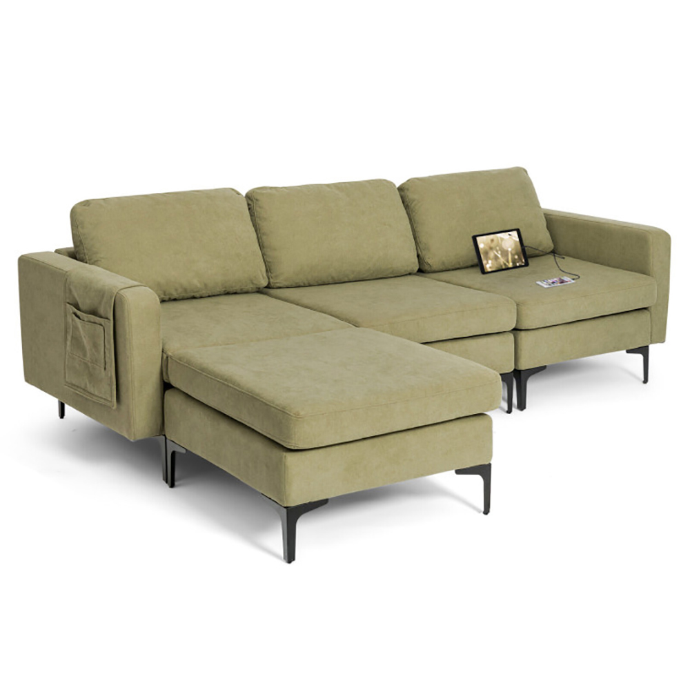 Finihen L-shaped Sectional Sofa Couch, Convertible Sectional Sofa, Modular L-shaped Sectional Sofa with Reversible Chaise and 2 USB Ports, for Living Room, Green Finihen L-shaped Sectional Sofa Couch, Convertible Sectional Sofa, Modular L-shaped Sectional Sofa with Reversible Chaise and 2 USB Ports, for Living Room, Green