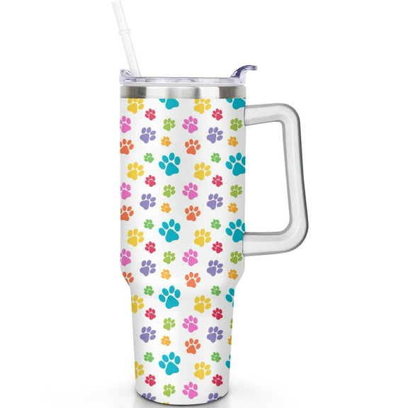 40oz Dog Tumbler with Handle and Flip Straw Lid, Vacuum Insulated Stainless Steel Mug, Leak Proof Travel Cup Gift for Dog Lovers