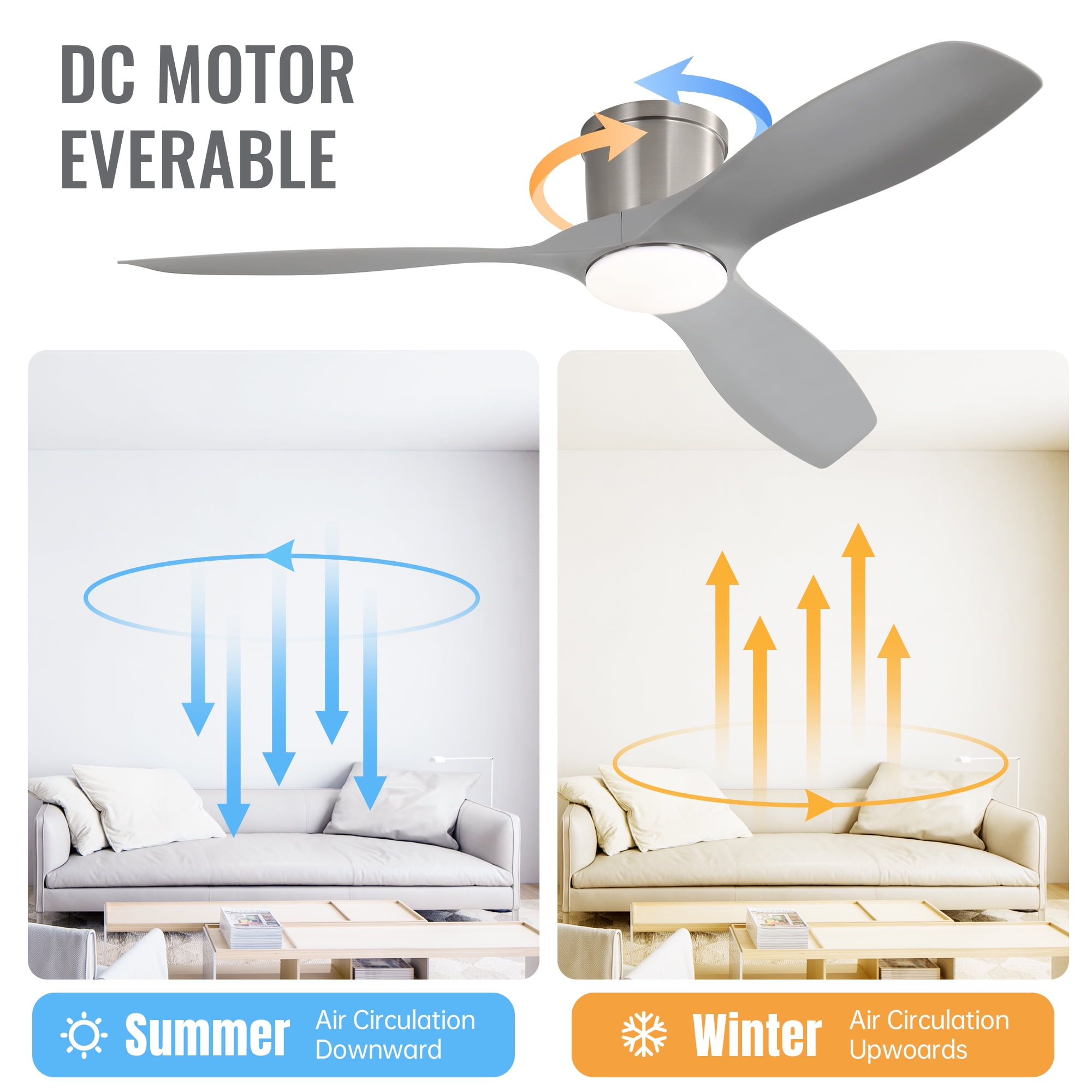 Sofucor 52" Modern Ceiling Fan with LED Light and Remote Control