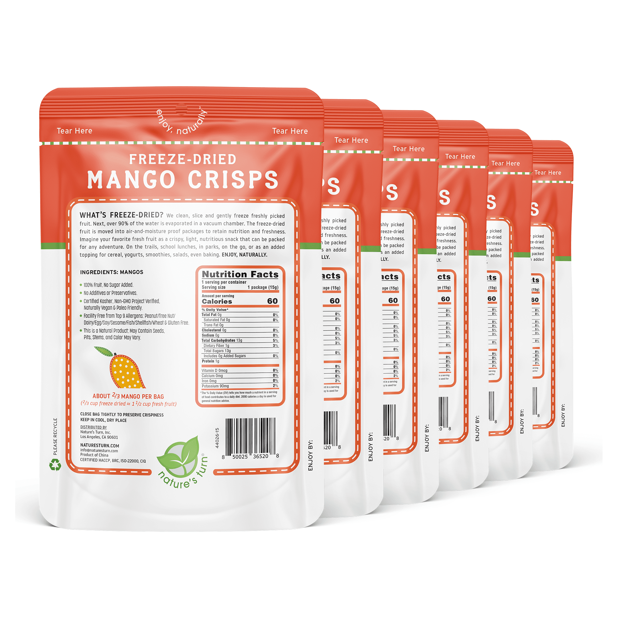 Nature’s Turn Freeze-Dried Mango Crisps, No Added Sugar, Healthy Natural Fruit Crisp Snack for School Lunches, 12 Pack (0.53 oz Each)