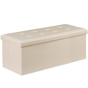 ZENY 43 Inch Folding Storage Ottoman Bench, Storage Chest, Footrest, Stool Bench for Living Room Bedroom Entryway, Holds up to 660 lb, Beige