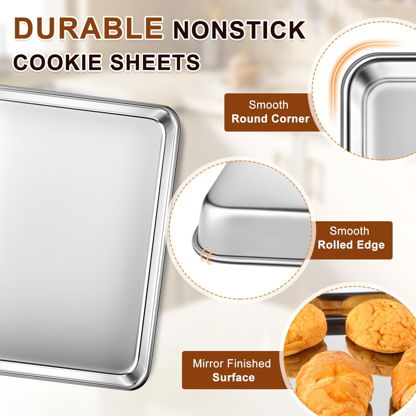 Baking Sheet Set of 2 Stainless Steel Cookie Sheets for Baking