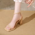 thumbnail image 4 of Block Heels for Women Square Open Toe Ankle Strap Chunky High Heels Strappy Heeled Sandals Womens Mid Low Block Heeled Sandals Square Strap Strappy Party Sandals Chunky Heel Slip On Dressy Sandal, 4 of 7