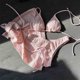 thumbnail image 4 of Trajes de baño Amzcrzy Tankini para mujer, trajes de baño, bikini de color sólido para mujer, sin espalda, con cordón ajustable, traje de baño dividido, conjunto de tres piezas, rosa, S, 4 of 5