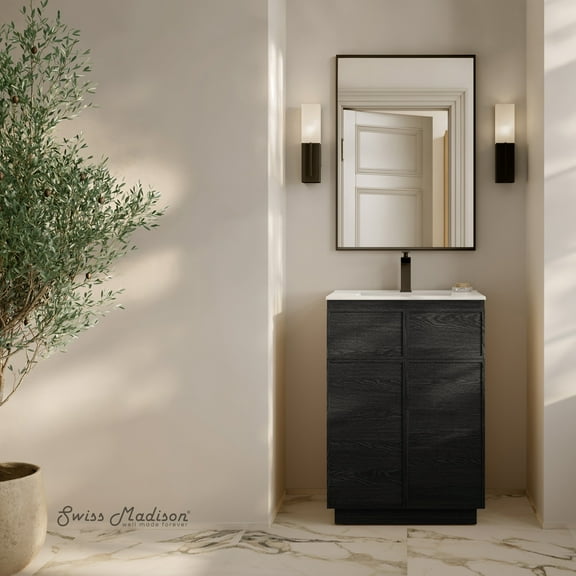 St. Tropez 24" Freestanding Bathroom Vanity in Black Oak with Sink Top