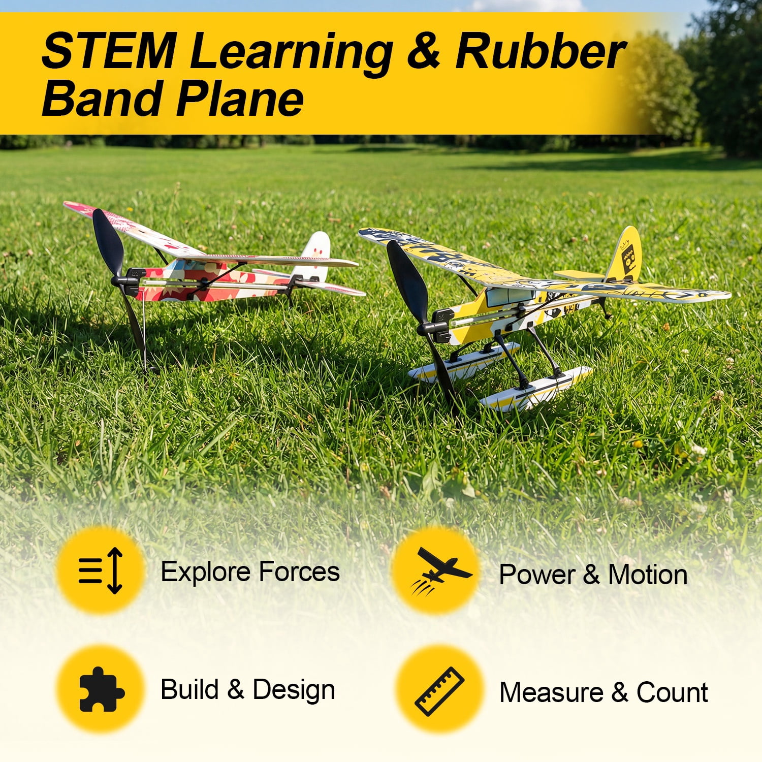 PLAYSTEAM 3-in-1 Rubber Band Airplane Building Kit with Motorized Launcher, Educational Flying STEM Toy for Kids and Teens Ages 14+