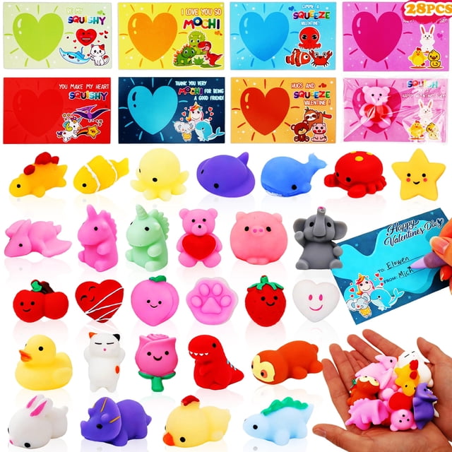 Tarjetas de San Valentín con juguetes Mochi Squishy Fidget para niños