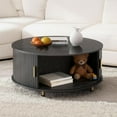 thumbnail image 2 of Round Coffee Table, 31.5" Modern Coffee Table with 360° Sliding Tambour Door, Fluted Accent Coffee Table with Storage, Circle Coffee Center Table with Adjustable Footpads for Living Room, Black, 2 of 8