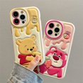 thumbnail image 3 of Compatible with iPhone 13 Pro Max Cute Case, TPU Leather Phone Emboss Cartoon case Soft Rubber Shockproof (Pink Bear), 3 of 5
