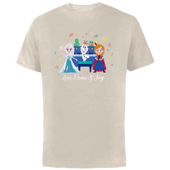Disney 100 Frozen Christmas Elsa Anna Olaf Love Peace & Joy - Short Sleeve Cotton T-Shirt for Adults - Customized-Natural