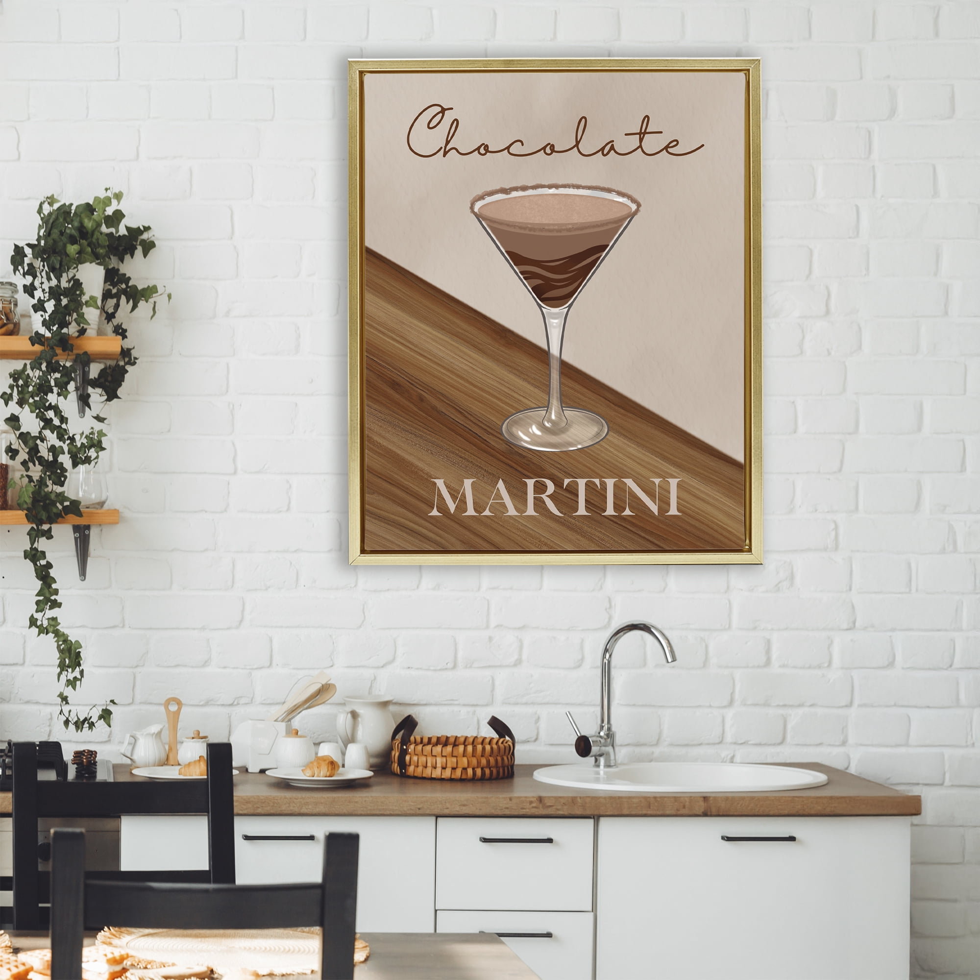 Stupell Industries Chocolate Martini on Brown Gold Framed Floater Canvas Wall Art, design by Marcus Prime
