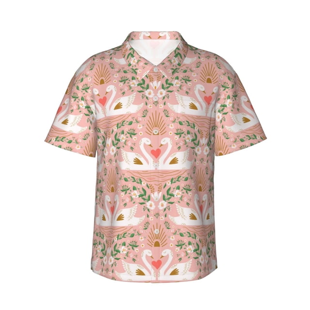 Balery Swan Couple Camisas hawaianas de manga corta para hombre, camisas playeras de corte holgado, camisas de vacaciones con botones,XX-Large