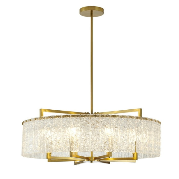Design Living 8-Light Brass Chandelier With Clear Rippled Glass
