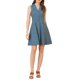 thumbnail image 3 of Vestido sin mangas de camisa con cuello de solapa y cinturón de ajuste y vuelo para mujer INSPIRE CHIC en gris azul XL, 3 of 5