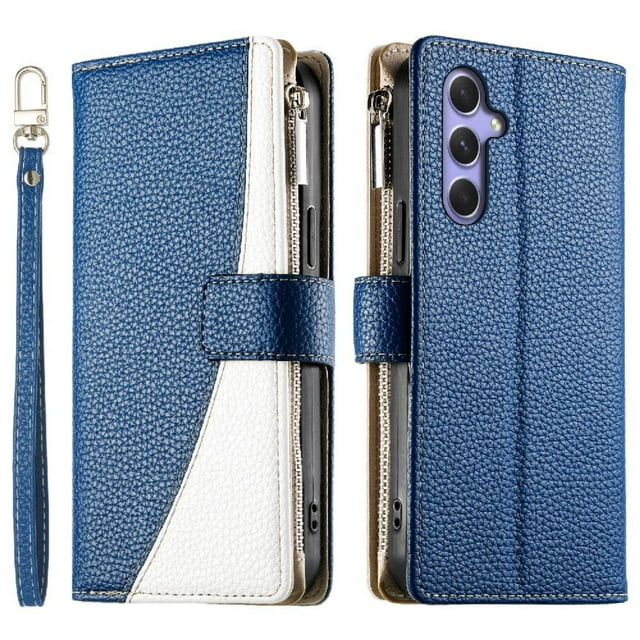 Funda cartera GANGXUN para Samsung Galaxy A55 , cuero PU con tarjetero, cremallera, correa de mano, soporte y protección 478°