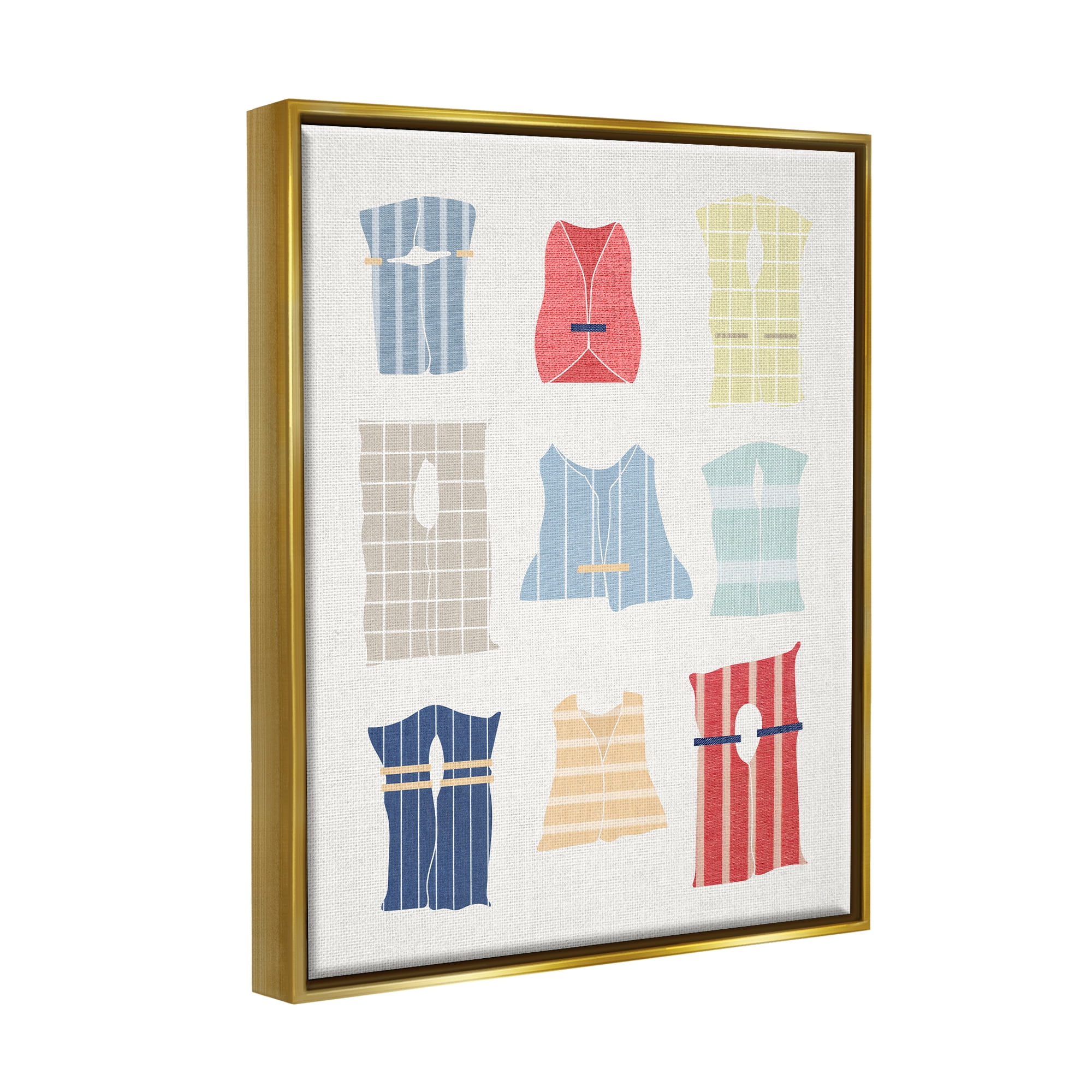 Stupell Industries Modern Life Jackets Beauty & Fashion Painting Gold Floater Framed Canvas Art Print Wall Art, 25 x 31