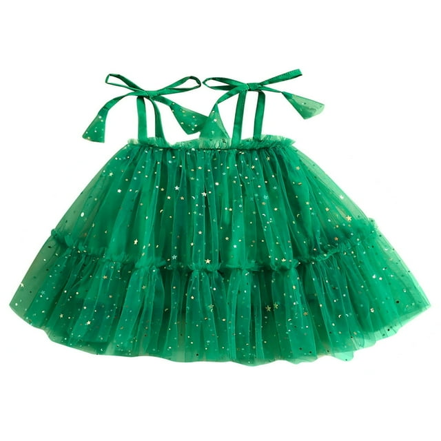 Kids Sequins/ Dots Print Sleeveless Tie-Up Ruffle A-Line Dress