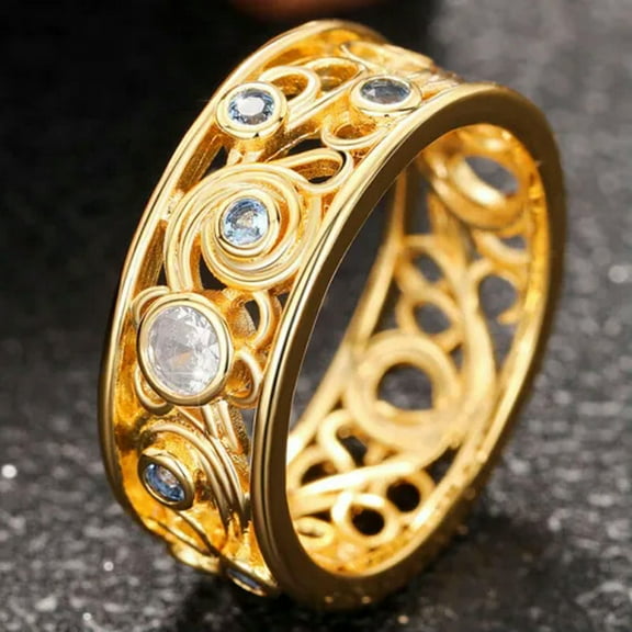 Retro Style 18k Yellow Gold Plated Rings Cubic Zirconia Women Jewelry Sz 6-10