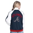 thumbnail image 2 of Women's-G-III Sports by Carl Banks  White/Navy Atlanta Braves Rally Rhinestone Raglan Full-Zip Track Jacket, 2 of 2