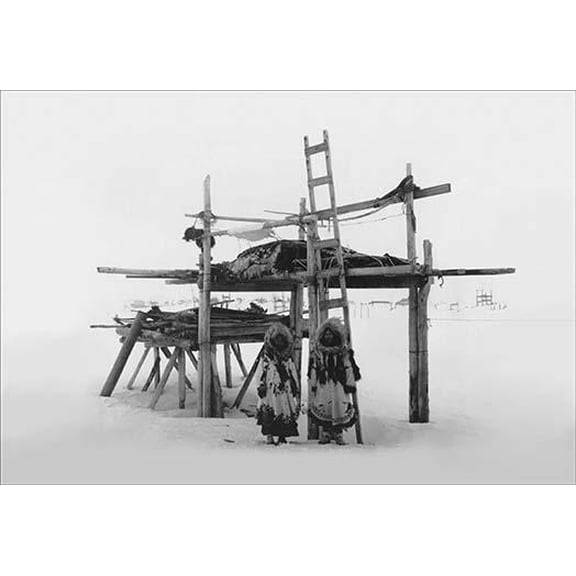 Eskimo Women and Storage Place- Fine Art Canvas Print (20" x 30")