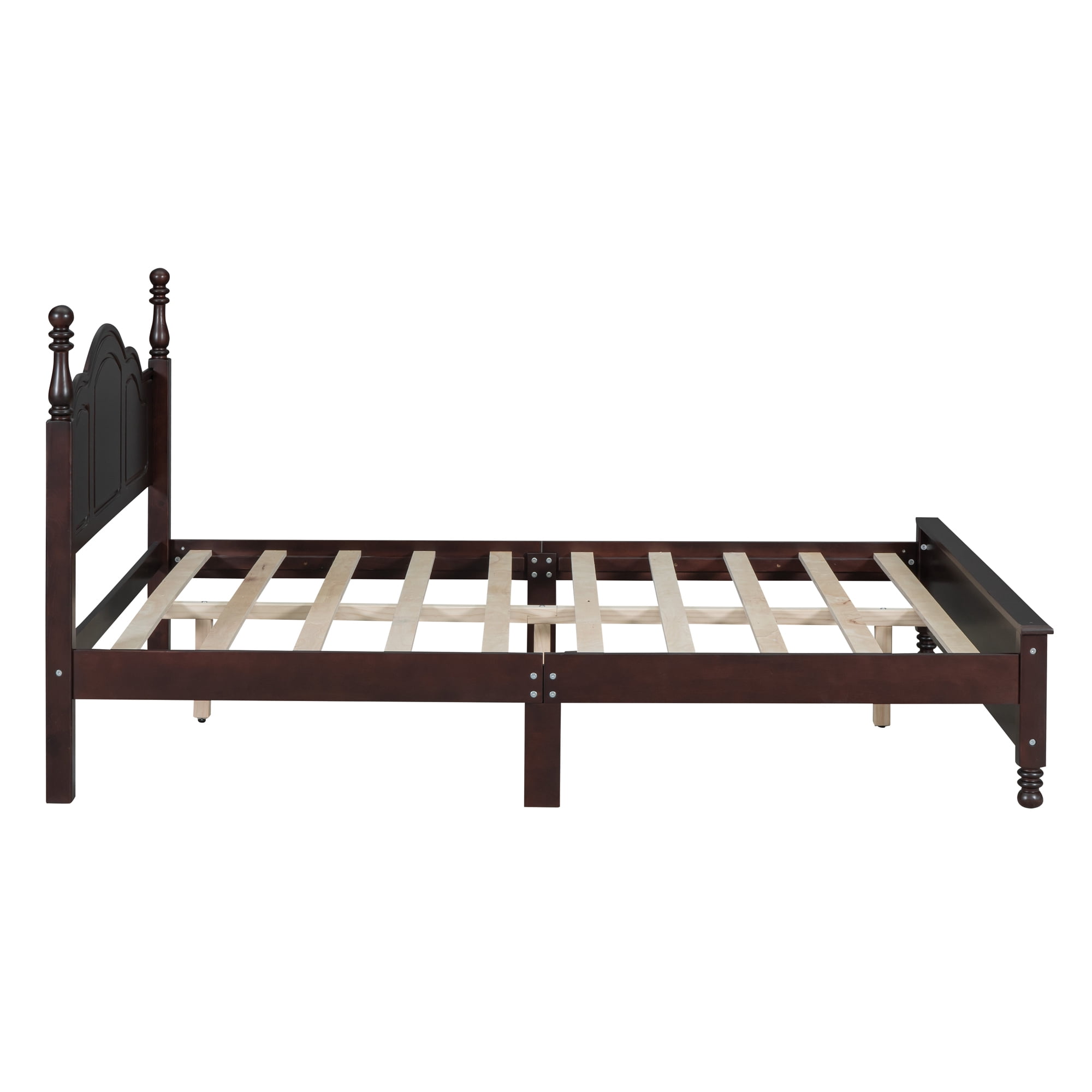 Euroco Wood Queen Size Platform Bed with Retro Style Headboard, Walnut