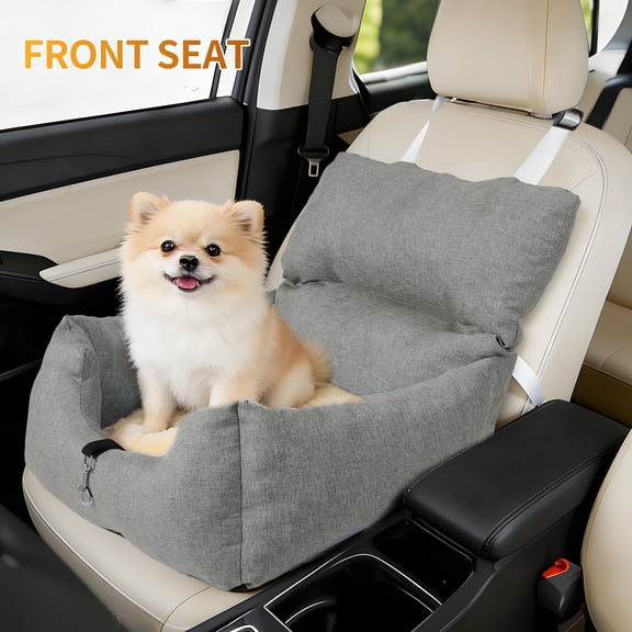 Gaderth Dog Booster Car Seat Bed, Comfy Deluxe Plush Carseat, Up to 18 LB, Portable Elevated Puppy Travel Car Seat with Tether & Reversible Cushion for Front and Back Use