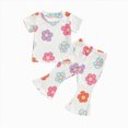 thumbnail image 4 of Toddler Girl Short Set Baby Girl Summer Outfits Floral Short Sleeve T-Shirt & Flared Pants Set Cute Toddler Clothes Toddler Girl Summer Clothes, 4 of 4