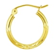 thumbnail image 3 of Wellingsale Ladies 14k Yellow Gold Polished Diamond Cut Satin 2mm Hoop Earrings (18 x 18 mm), 3 of 7