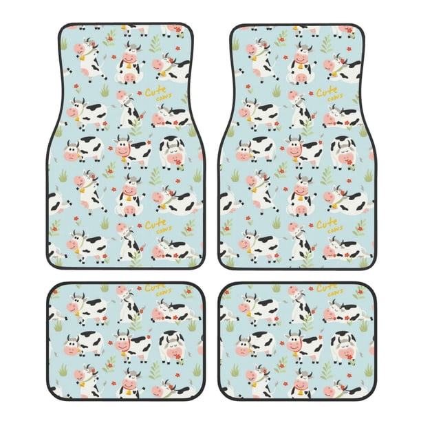 Balery Cute Cows Juego de 4 Alfombrillas para Auto, Revestimientos de Caucho Resistente, Diseño Antideslizante