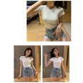 thumbnail image 4 of Camiseta informal de manga corta con estampado de letras para mujer, Top ajustado de verano, Top gráfico con cuello redondo, 4 of 8