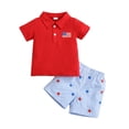 thumbnail image 3 of Toddler Baby Boy 4th of July Outfit American Flag Button Down Polo Shirt with Shorts 2 Piece Set Independence Day Clothes, 3 of 9