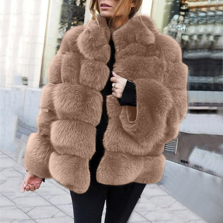 DondPO Fake Fur Coat Furry Sleeve Size Warm Jacket FauxLong Plus