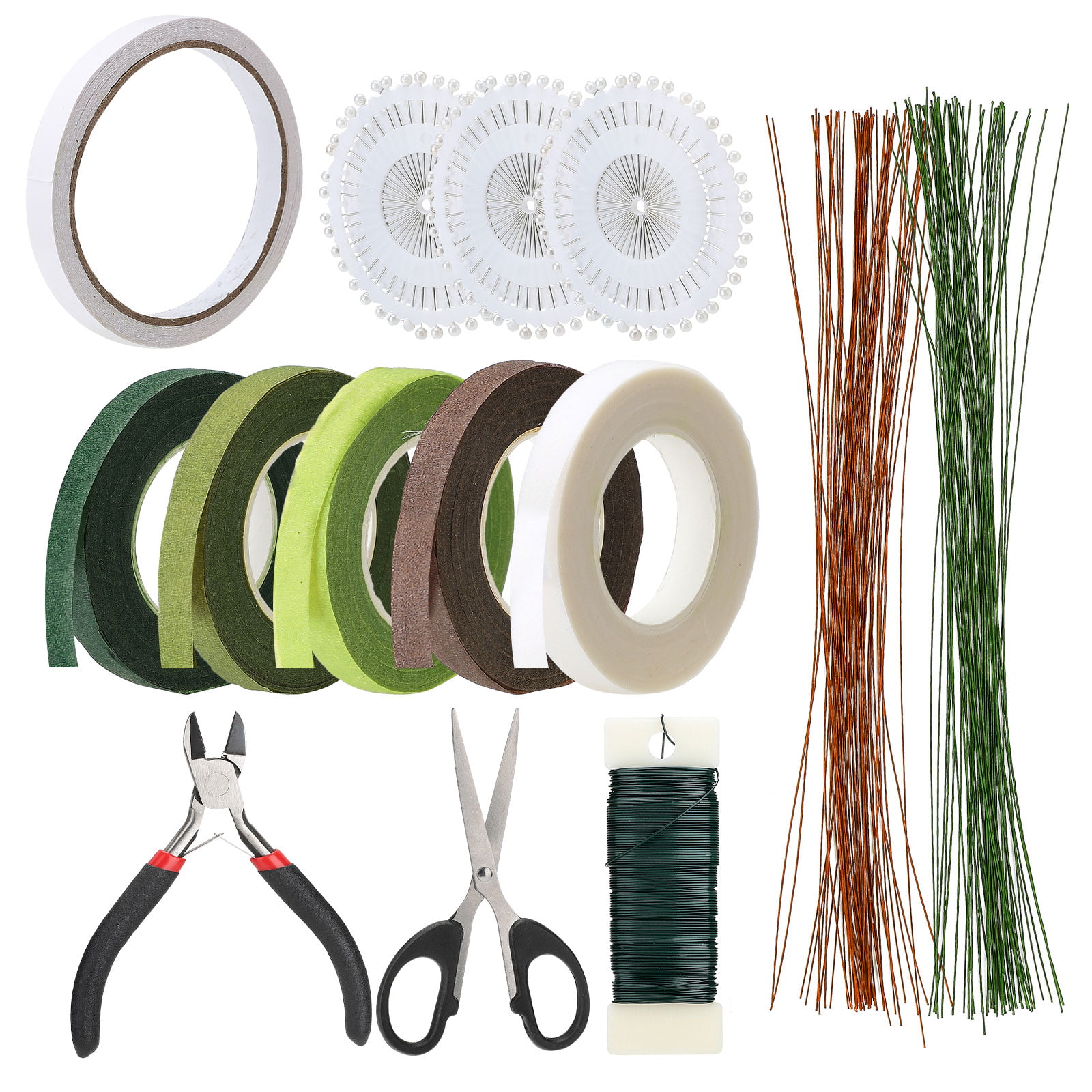 1set Floral Tape And Corsage Pins Kit,include 1 Roll 27M Green Floral Tape  And 100pcs Boutonniere Pin 2in Bouquet Pins,for Wedding Floral Decorations