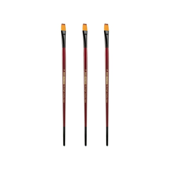 Creative Mark Ebony Splendor Long-Handled Synthetic Sable Paint Brush, Bright # 14, Pack of 3, Teijin Multi-Filament Hair, Handcrafted Synthetic Paint Brushes for Acrylic, Watercolor Painting and More