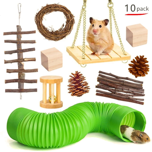 Juguetes para hámster Juegos de juguetes para masticar hámster 10pcs Actividad de animales pequeños