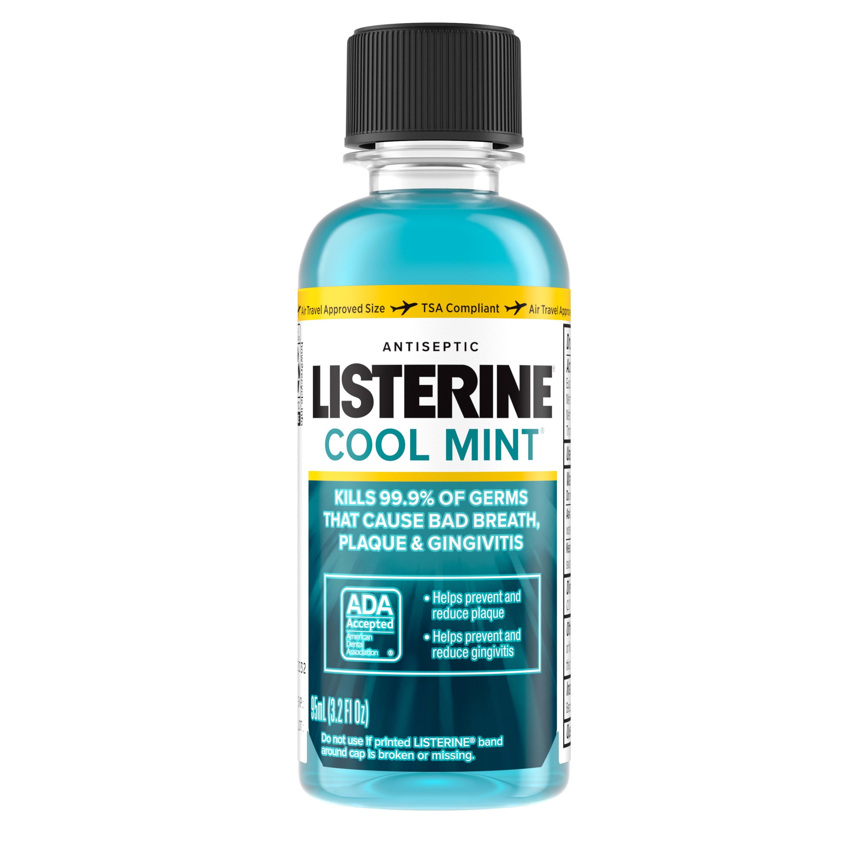 Listerine Cool Mint Antiseptic Mouthwash for Bad Breath, Mint, 3.2 oz -  Walmart.com