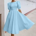 thumbnail image 2 of YWDJ Semi Formal Dresses for Women Wedding Guest Fashion Solid Pile Of Sleeves Large Swing Short Sleeve Mid Skirt Backless Dress Spring Summer Dresses for Women 2023Sky BlueM, 2 of 8