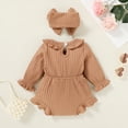 thumbnail image 2 of Infant Baby Girl Fall Winter Sweater Romper + Headband Long Sleeve Warm Jumpsuit Ruffled Bodysuit 1-18M, 2 of 5