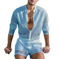 thumbnail image 2 of Joernso 1 Set Autumn Men Top Shorts Hollow Out Solid Color Lace See Through Outfit for Wedding Night, 2 of 8