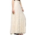 thumbnail image 2 of Women Elegant Solid Hollow Floral Lace Smocked High Waist Flowy A Line Swing Maxi Long Skirt Cream White XXXL, 2 of 5