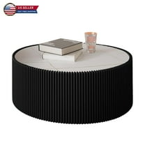 Hassch Modern Cylindrical Coffee Table, 29.5" Marble Top with PU Leather Frame, Stylish Accent Round Drum Table, No Assembly for Living Room or Bedroom (Black)