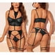 thumbnail image 5 of Conjunto de lencería con tiras, conjunto de lencería con liguero y sujetador de encaje de 3 piezas para mujer, de alto rendimiento, 5 of 9