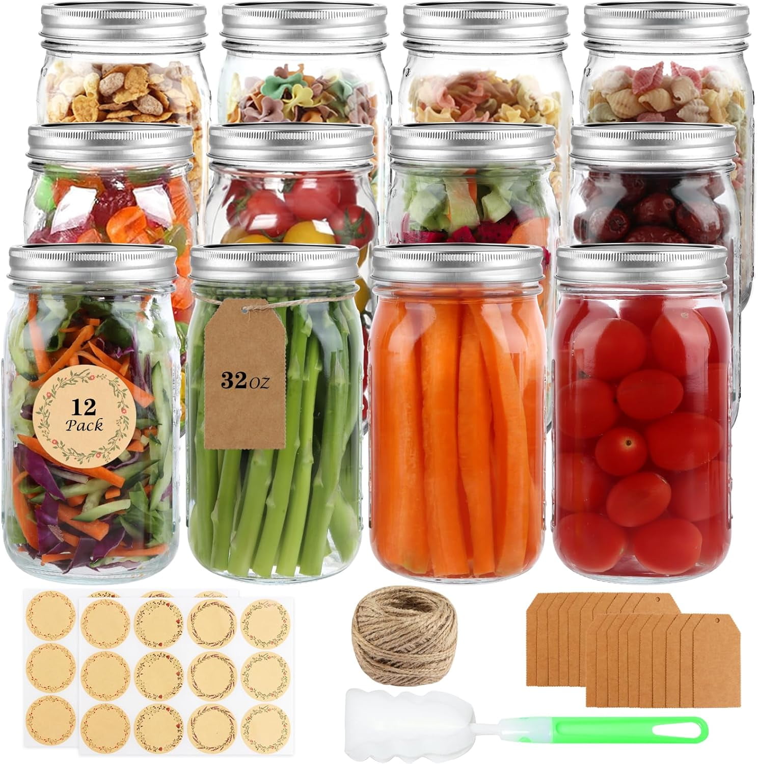 Wide Mouth Glass Storage Jars With Airtight Hinged Lid - 32 Oz (4 Pack) Clear Mason Jars For Coffee, Flour, Sugar & Canning