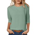 thumbnail image 3 of Tshirts for Women Women Casual Crewneck Print 3/4 Sleeve Soft Stretch Daily Top Light Green XL, 3 of 6