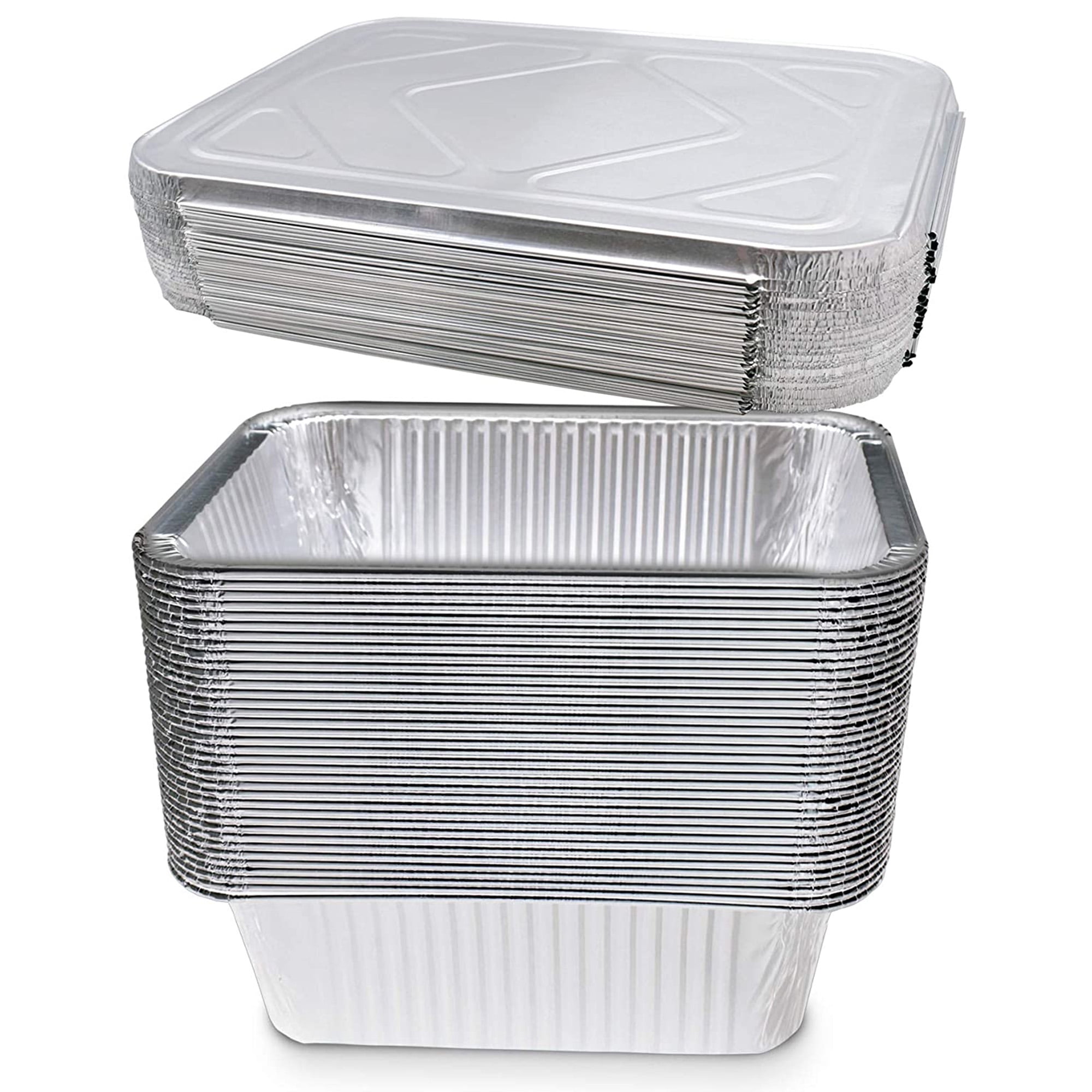 AIDUZETY Heavy Duty 21x13 inch Aluminum Pans with Lids - Pack of 10 Foil Baking Pans for Meal Prep, Picnics and Parties