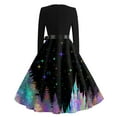 thumbnail image 7 of Women's Casual Fashion V-Neck Long Sleeved Retro Christmas Print Retro Dress, Holiday Print, Audrey Style, Party Wear, Casual Dress, Festive,Purple,M, 7 of 7