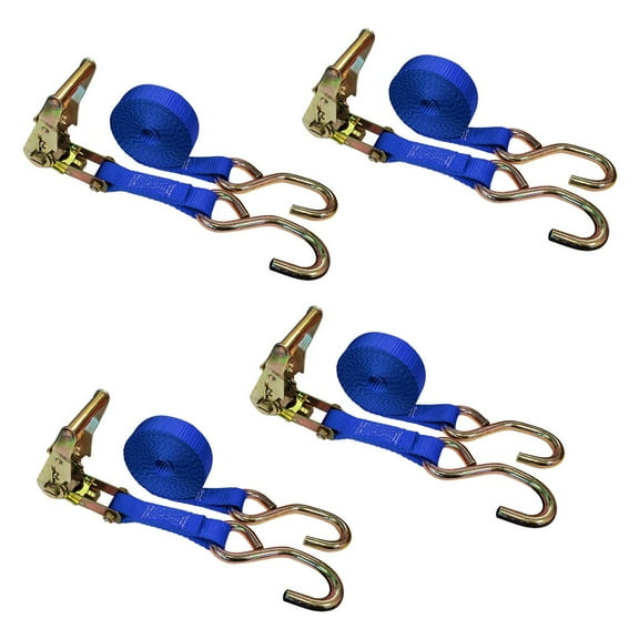 4 Pack 1" x 15' USA Heavy Duty Utility 1" Ratchet Tie Down Strap w/ S Hook for Boat Motorcycle,Blue
